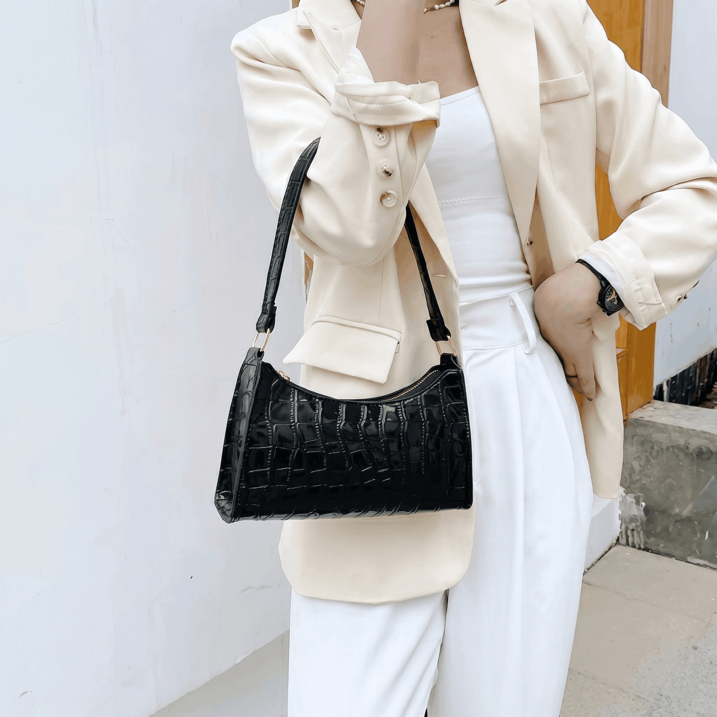 Porset - Crocodile Pattern Shoulder Bag - Timefield